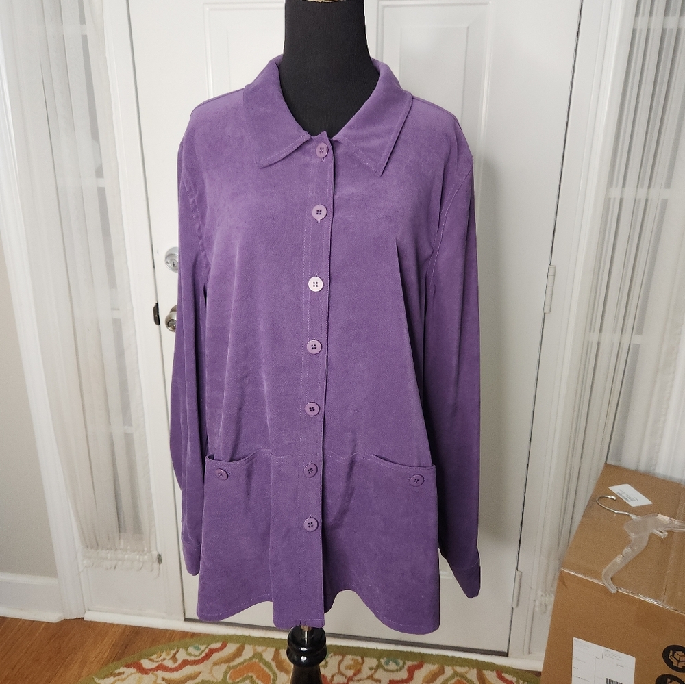 Appleseed's Button Down Long Sleeve‎ Double Button Pocket Jacket Purple  XL
